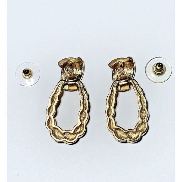 Vintage Dangle Post Earrings Twisted Texture Hoop Gold Tone 1.5" EUC! - Picture 4 of 7